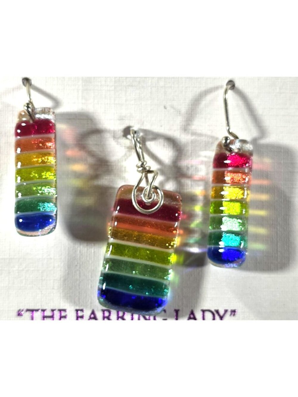 Barbara Mellen Dichroic Glass Rainbow Earrings Sterling Silver Wires Handmade